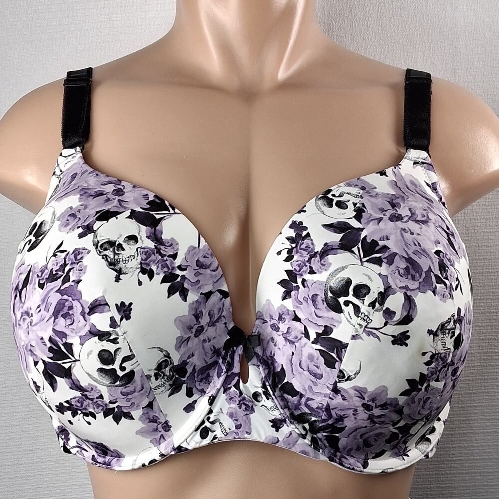 Torrid Curve Skull Rose T-Shirt Bra Women's Size 40DDD White Purple Black